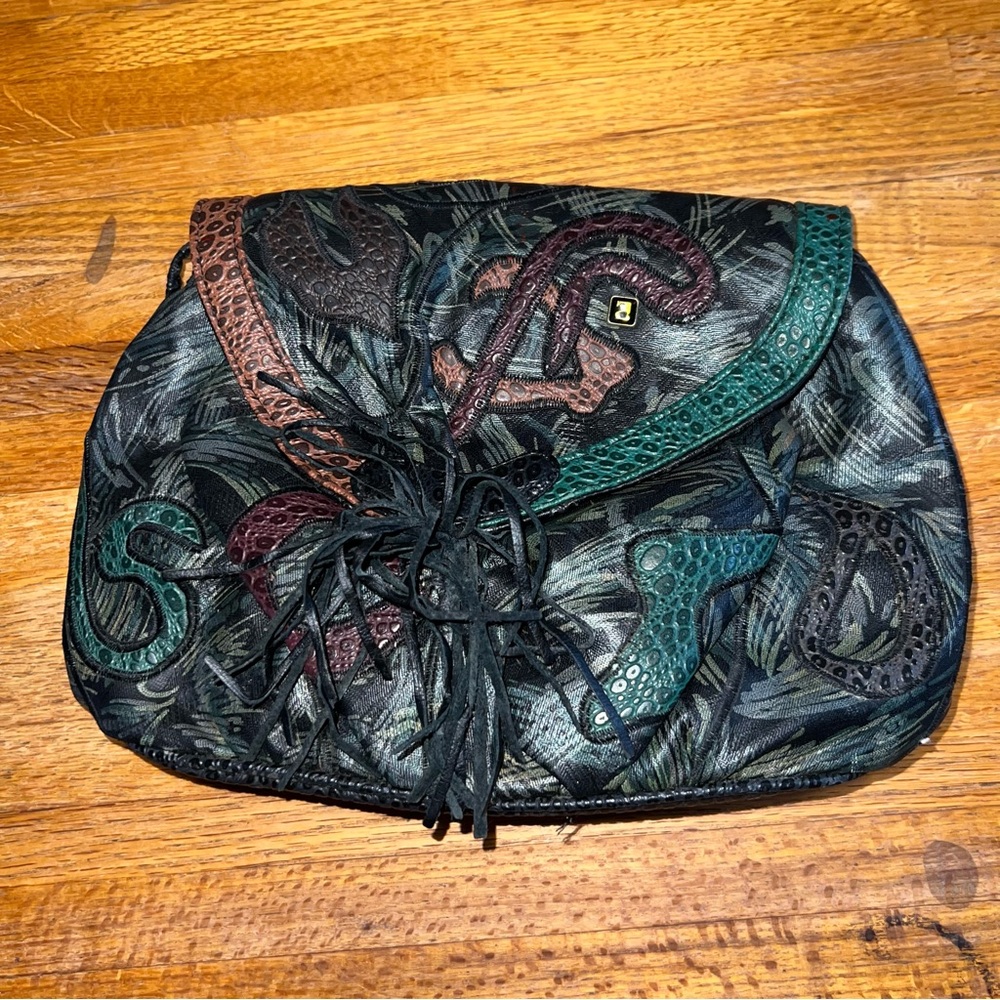 Vintage NAS Bag Metallic 80's Faux Leather Snake Skin Alentino Patchwork Zip